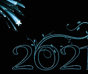 Grafika 2D, Niebiesko-czarna, 2021, Nowy Rok, Cyfry, Fajerwerki