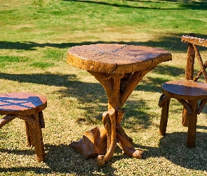 Dwa, Okrągły, Stolik, Krzesła, Drewniane