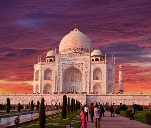 Pałac, Drzewka Ozdobne, Ludzie, Tadż Mahal, Indie