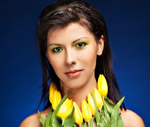 Tulipany, Makijaż, Kobieta, Twarz