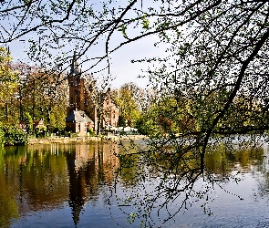 Belgia, Jezioro, Hotel, Chateau de Spycker, Brugia