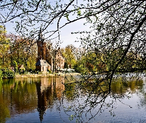 Brugia, Jezioro, Chateau de Spycker, Hotel, Belgia