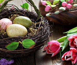 Koszyczek, Jajka, Wielkanoc, Tulipany