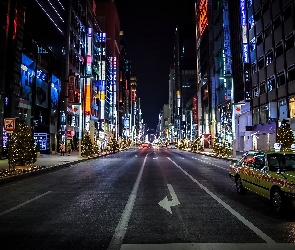 Nocą, Miasto, Tokio, Japonia