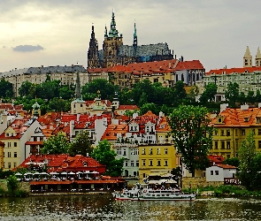 Kamienice, Turystyczny, Statek, Rzeka, Praga