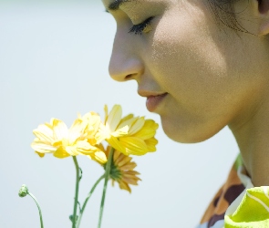 Profil, Kwiatki, Żółte, Kobiety