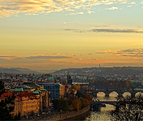 Most, Miasta, Panorama, Niebo, Rzeka