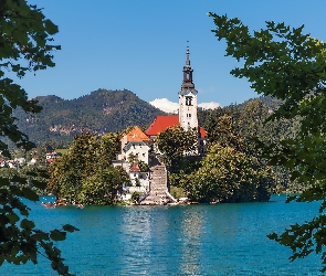 Kościół, Słowenia, Bled, Jezioro