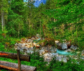 Las, Potok, HDR, Ławka, Góry, Kamienie