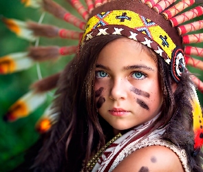 Pióropusz, Indianka, Dziewczynka, Twarz