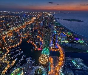 Dubaj, Z Lot Ptaka, Panorama, Miasto Nocą