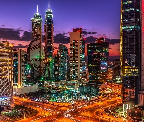 Miasto, Panorama, Drapacze Chmur, Zmierzch, Dubaj