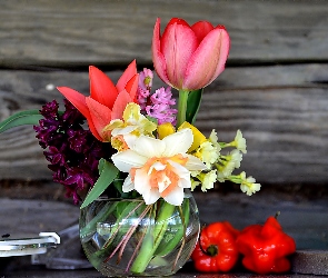 Bukiet, Papryka, Tulipany, Kwiatów