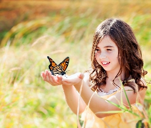 Łąka, Motyl, Lato, Dziewczynka