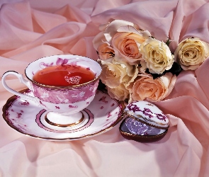 Porcelana, Herbata, Bukiet, Róż