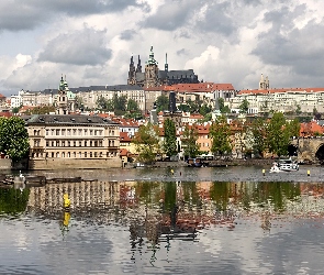 Czechy, Panorama, Statek, Miasta, Wycieczkowy, Most, Praga, Rzeka, Wełtawa