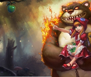 Dziewczynka, Jabłka, Zielone, Misiek, League Of Legends