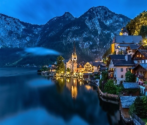 Góry, Austria, Hallstatt, Jezioro, Domy