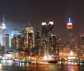 Stany Zjednoczone, Nowy Jork, World Trade Center, Noc, Wieżowce, Miasto