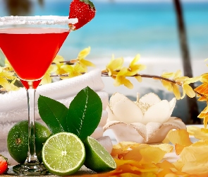 Lato, Morze, Tropical Cocktail, Drink, Owoce, Kwiaty