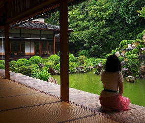 Dziewczyna, Japonia, Dom, Ogród