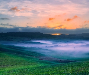 Mgła, Pola, Włochy, Toskania