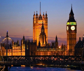 Pałac, Big Ben, Londynu, Most, Nocna, Panorama, Westminster