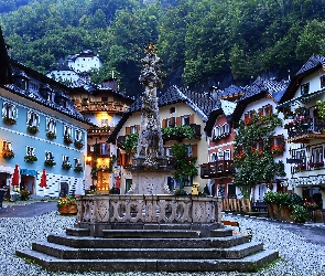 Austria, Hallstatt, Domy, Pomnik