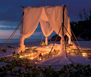 Morze, Wieczór, Namiot, Romantyczny, Plaża