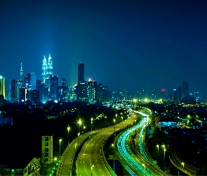 Drapacze Chmur, Kuala Lumpur, Nocna, Panorama, Petronas Towers