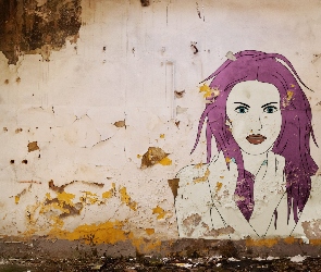 Street art, Kobieta, Ściana, Mural