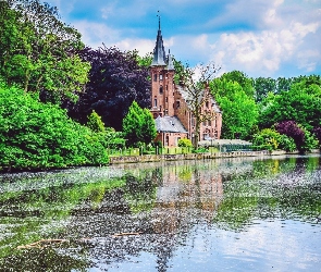 Belgia, Brugia, Pensjonat, Hotel, Chateau de Spycker, Jezioro