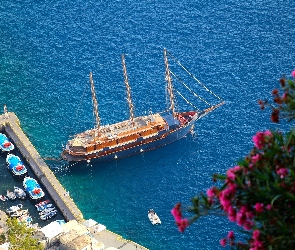 Morze Egejskie, Statki, Kwiaty, Łodzie, Santorini