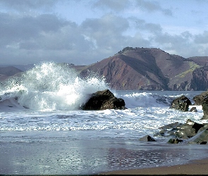 Fala, Plaża, Skały