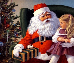 Boże, Prezenty, Mikołaj, Dziewczynka, Narodzenie