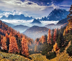 Jesień, Wzgórza, Lasy, Łąki, Góry