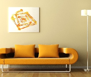 Lampa, Sofa, Pokój, Obraz