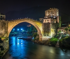 Bośnia i Hercegowina, Mostar, Domy, Most, Rzeka, Neretwa