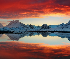 Śnieg, Odbicie, Norwegia, Góry