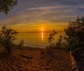 Morze, Plaża, Zachód Słońca