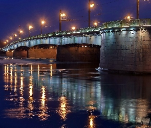 Rzeka, Nocą, Most, Petersburg, Newa