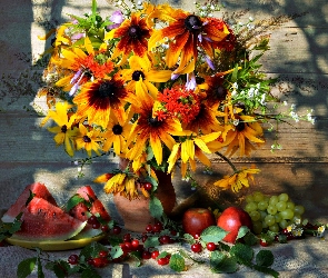 Winogrono, Arbuz, Rudbekia, Bukiet Kwiatów