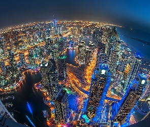 Miasto, Chmur, Dubaj, Drapacze, Nocą