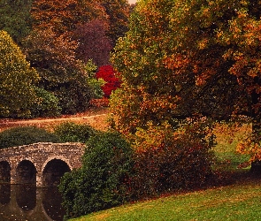Park, Jesień, Most, Drzewa, Rzeka