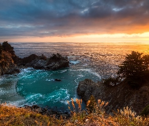 Kalifornia, Zachód Słońca, Morze, Zatoka