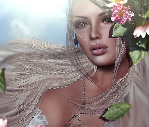 Grafika, Kwiaty, Dziewczyna, Portret