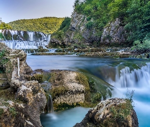 Wodospad, Skały, Hercegowina, Drzewa, Bośnia, Góry