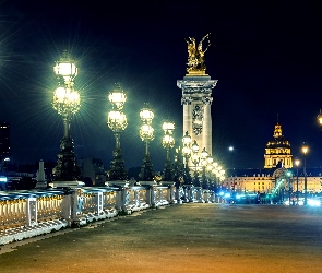 Paryż, Noc, Zamek, Oświetlenie, Most, Lampy