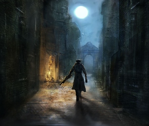 Mroczna, Postać, Księżyc, Ulica, Bloodborne