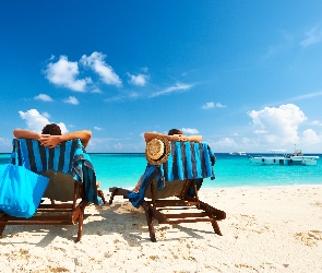 Wakacje, Plaża, Leżaki, Lato, Odpoczynek, Relax
